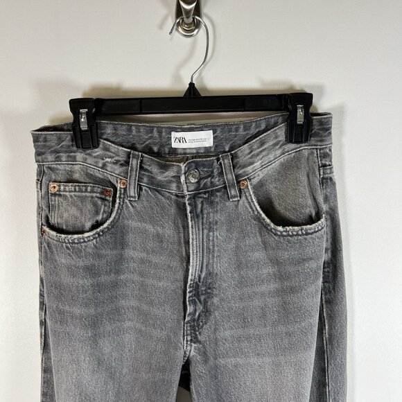 Zara Jeans Womens 6 Gray Denim Flat Front 5 Pockets Straight Fit‎ Wide Leg - Picture 3 of 7
